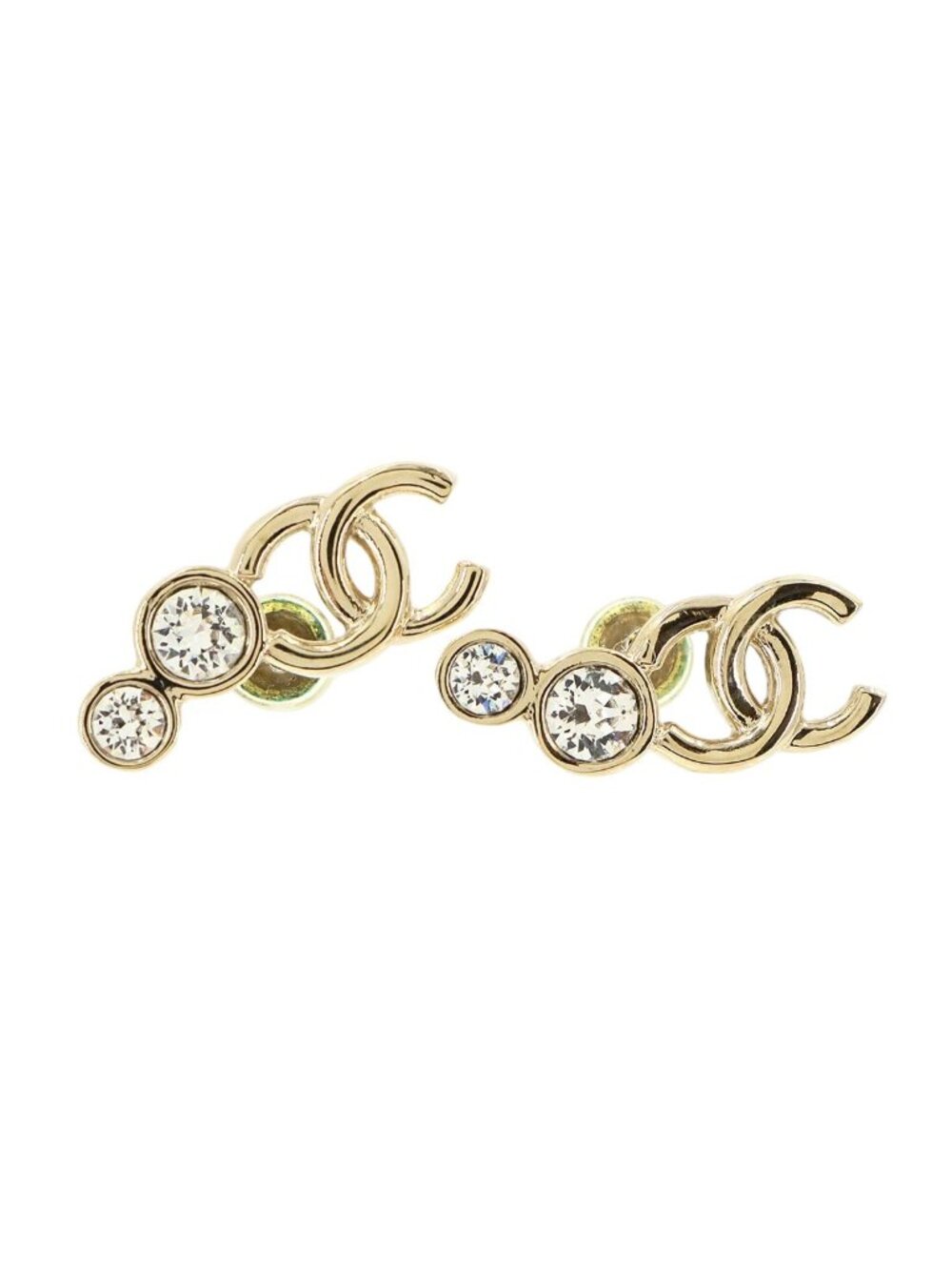 Chanel CC Logo Rhinestone Earrings Light Gold Clear
